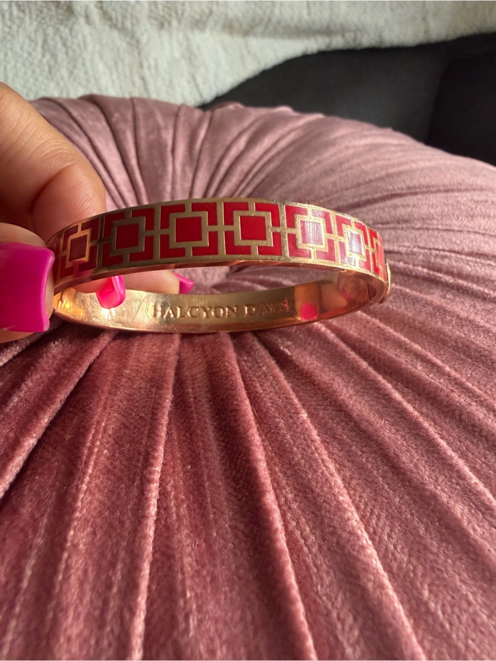 Red and Gold Halcyon Days Geometric Enamel Bangle